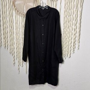 GO Silk Women | Black Linen Long Sleeve Button Down Shirt Dress Size 2X